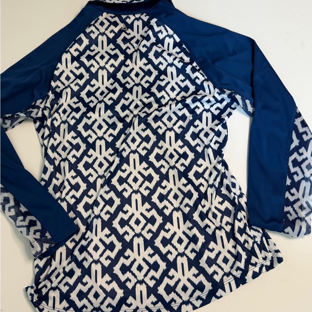 Bermuda Sands Quarter Zip Pullover Blue White Print Athletic Golf Top Medium - Picture 3 of 9